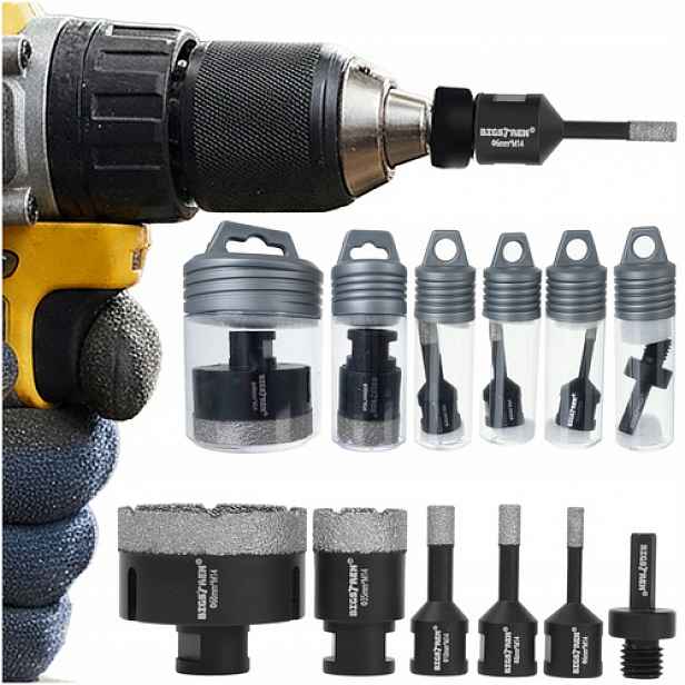 Sada děrovaček Diamantové Otvory 6–68 mm, adaptér pro Slinuté Dlažby Keramiky