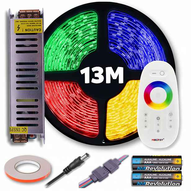 Set Led pásek Rgb barevný teplý bílý s dálkovým ovládáním a napájecím zdrojem 13M 12V