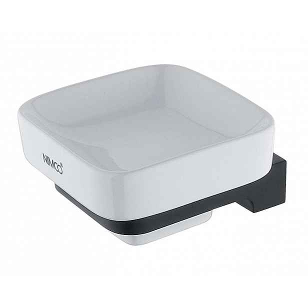 Nimco Maya - Mýdlenka s držákem, bílá keramika/černý mat MAC 29059K-90