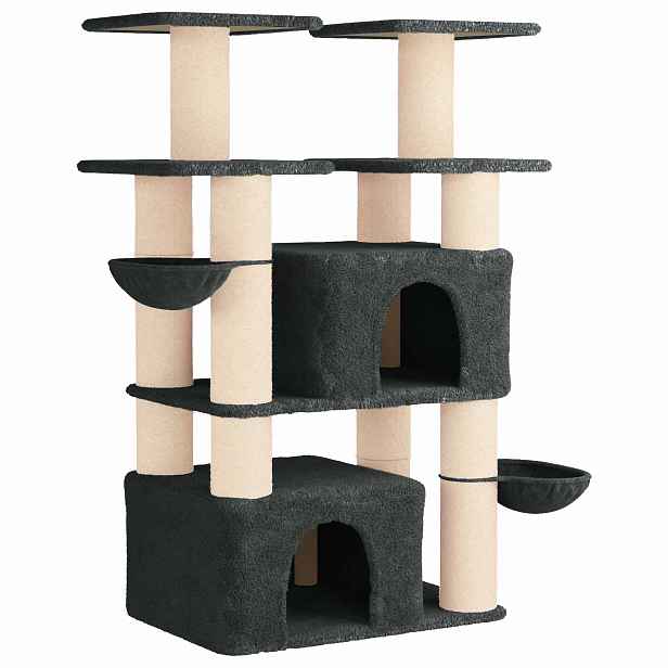 vidaXL Kočičí strom se škrabacími sloupky sisal Tmavě šedá 147 cm 2 ks
