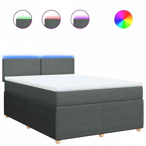 vidaXL Box spring postel s matrací tmavě šedý 140 x 190 cm textil