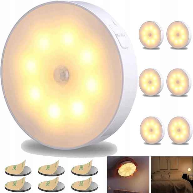 Noční Lampa Senzor Soumraku Pohybu Bezdrátová 8LED Usb 6 Ks 3000K