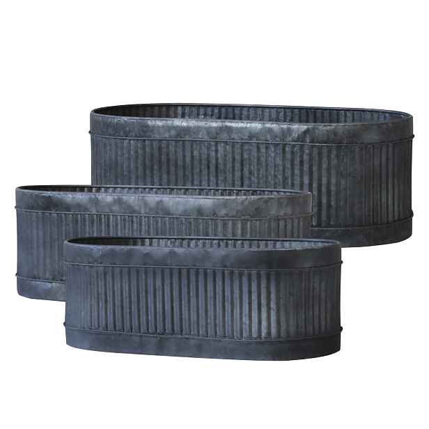3ks oválný plechový zinkový antik obal na květináč Planters - 52*26*18/ 42*20*15/ 32*14*12cm Chic Antique