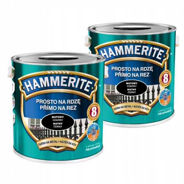 Hammerite Barva Na Kov 5L Přímo Na Rez Matná Černá Set 2x2,5L