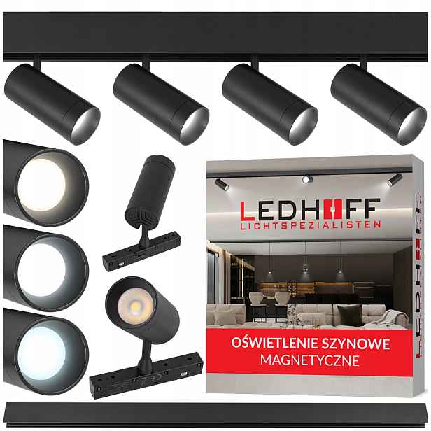 Magnetická lišta 4x Led lampa Bodová Spot 12W 3 Barvy Světla pohyblivá