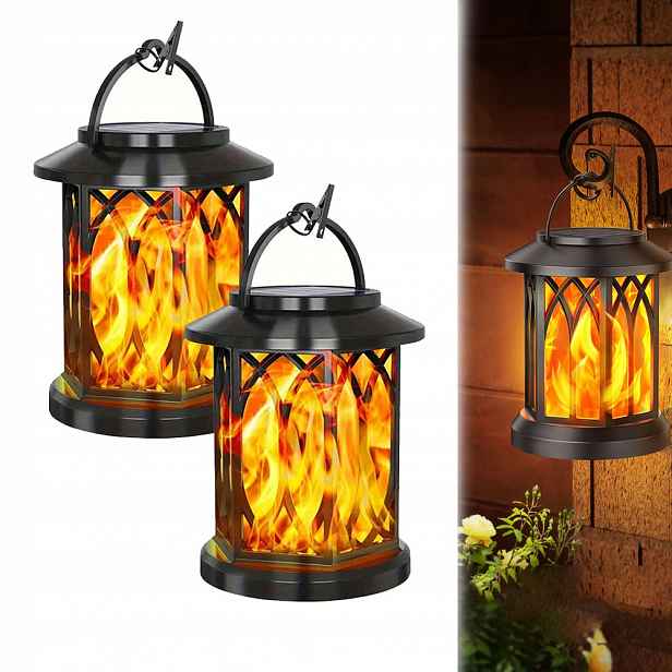 2x Solární Lampa Led Efekt Plamen Lampion Pochodeň