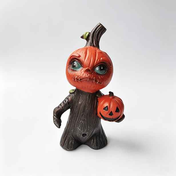 TEMU Figurka z pryskyřice s velkookou dýňovou hlavou na stromě pro muže držícího dýni, s velkookou dýňovou hlavou, držící Jack-O'-Lantern,