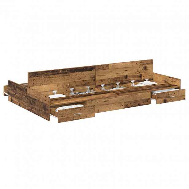 vidaXL Rám postele s úložným prostorem s čelo Staré dřevo 120 x 190 cm