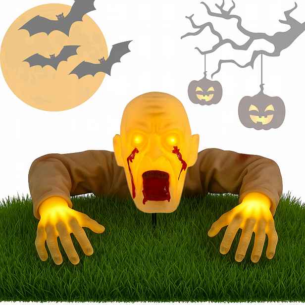 Dekorace Halloween Zombie Lebka Mrtvá Svítící Led Ozdoba Do Zahrady