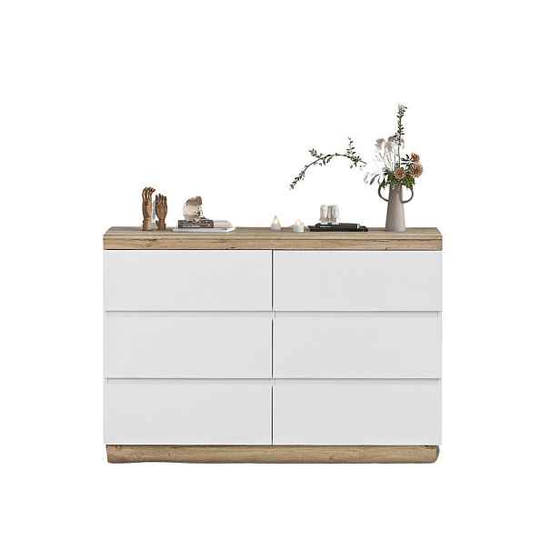 EVRYAE VYSOKÁ KOMODA Komoda, E1 dřevotříska, 6 zásuvek, dubový vzhled, klasický design, ložnice, úložný prostor 80/40/110