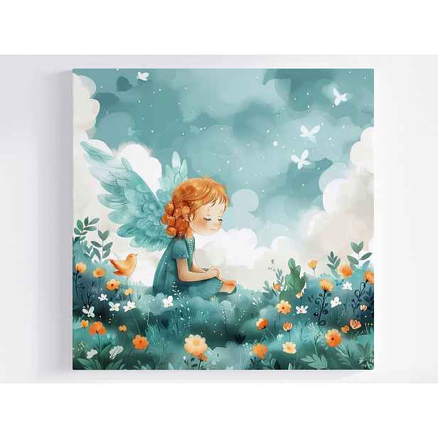 Obraz Na Plátně Canvas Grafika Dítě Dívka Anděl Louka Spánek 50x50