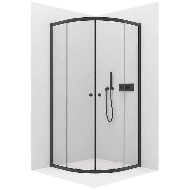 Sprchový kout Orso L/P - 5 mm - čtvrtkruh - R550 - černá, transparentní sklo - 90x90x195 cm - posuvný