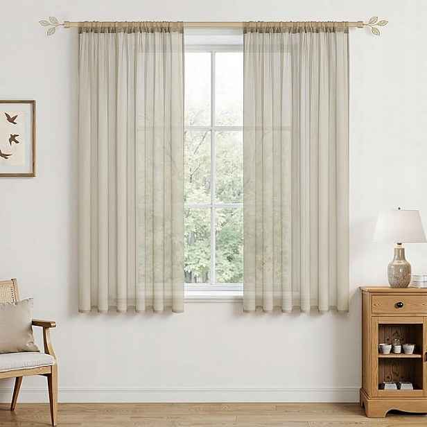 Záclony Voál Béžové Boho 140x180 Záclony na Garnýž 2 kusy