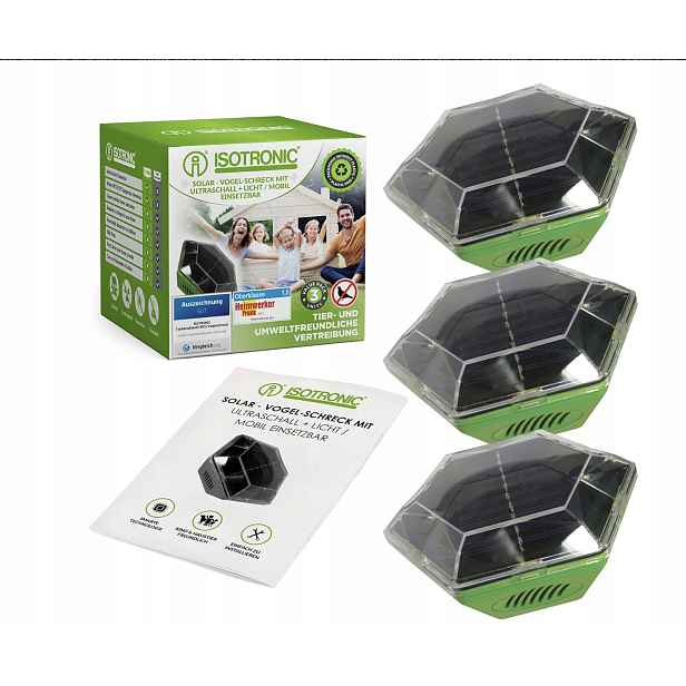 Ultrazvukový solární odpuzovač ptáků isotronic 3 ks