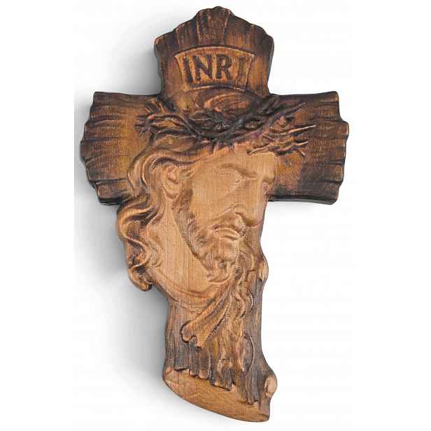 Dřevěný pevný kříž Ježíš Závěsný ozdobný nástěnný Inri 30x19 cm.