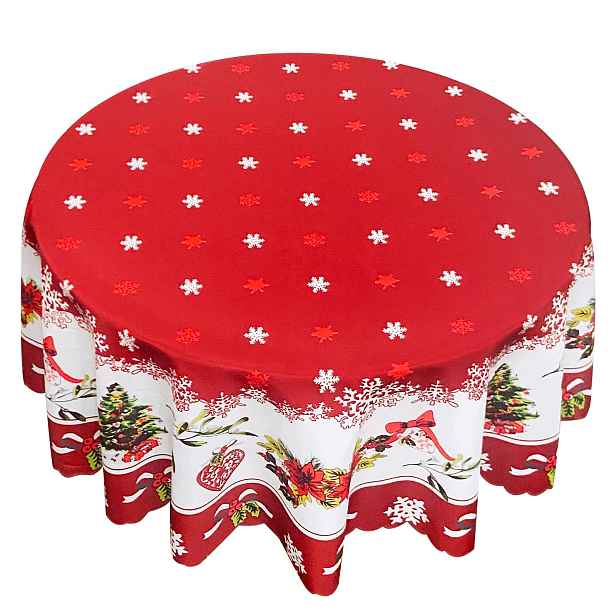 Vánoční Ubrus Kulatý 150 CM Červený Voděodolný Polyester