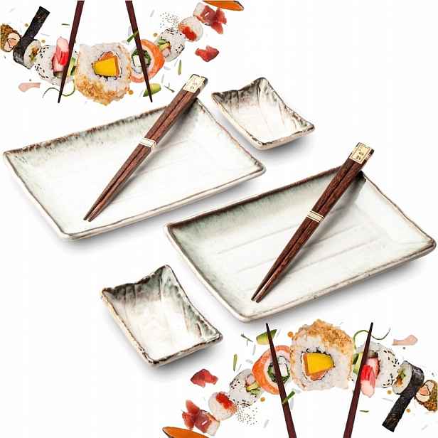 Sada keramiky na sushi Tsuno Krémově šedá pro 2 osoby 6 prvků Edo Japan