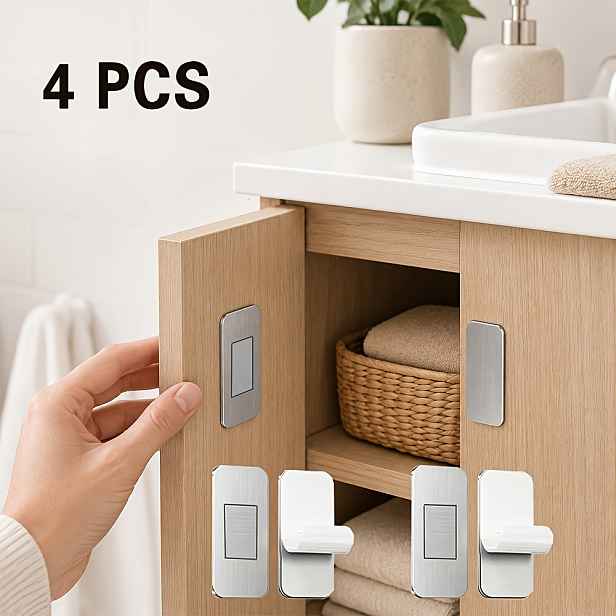TEMU 4 ks (2 sady) ultratenkých magnetických zarážek dveří skříněk z nerezové oceli, instalace bez vrtání na kuchyňské skříňky, šatní skříně a