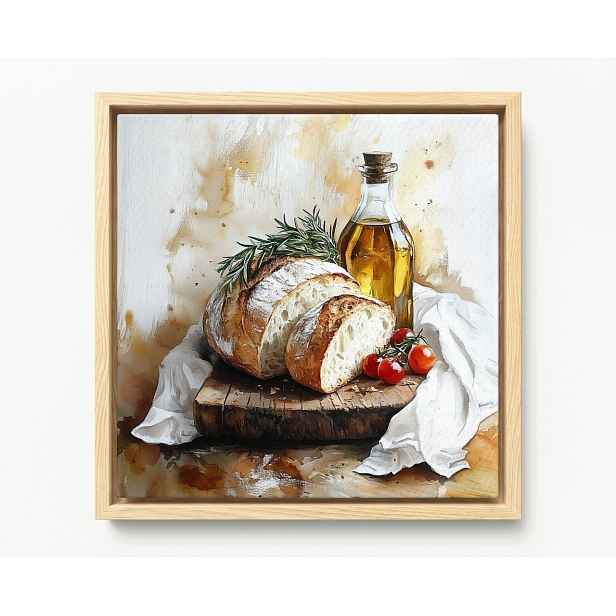 Obraz Rám Americký Box Kuchyně Jídlo Chléb Olivový Rajčata 50x50