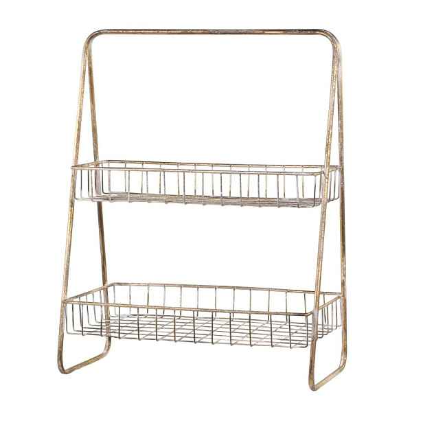 Bronzový antik dekorační kovový etažér Fil de Fer Basket - 23*41*55cm Chic Antique