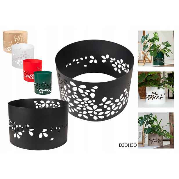 Kovová krycí maska D30H30 na květináč pod vánoční stromeček Girlanda černá