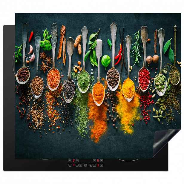 MuchoWow KRYT NA INDUKČNÍ DESKU Bylinky - koření - lžíce 57.6x51.6 cm
