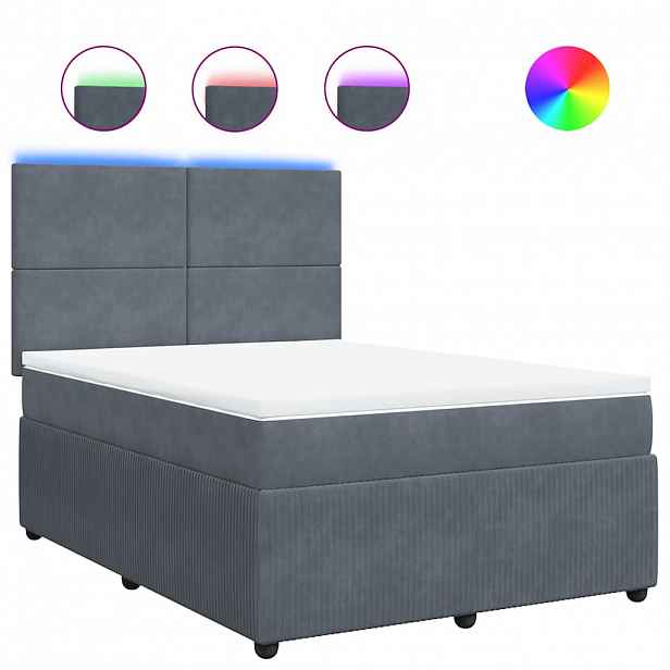 vidaXL Box spring postel s matrací tmavě šedá 140x200 cm samet