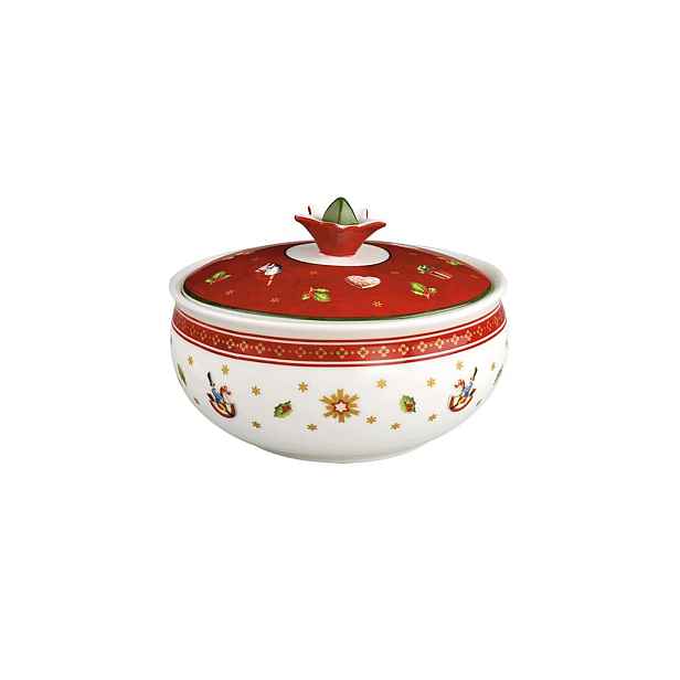 Cukřenka 350 ML Porcelánová S Víkem Bílá Červená