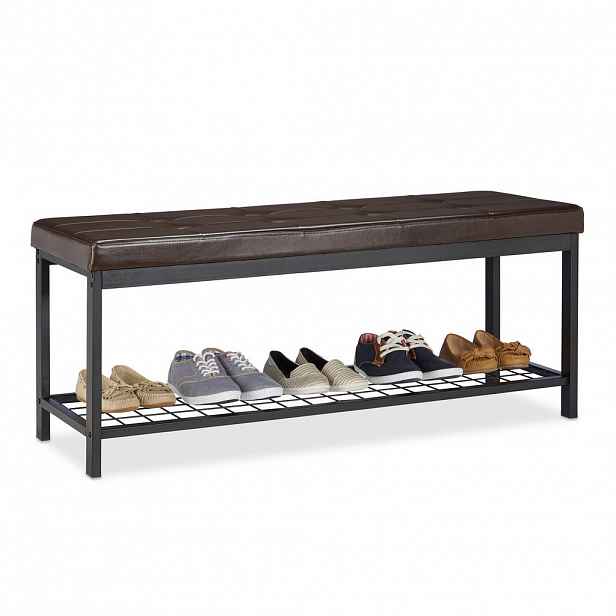 Relaxdays LAVICE Hnědá koženka s policí 115 cm