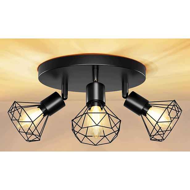 Stropní Svítidlo Černá Loft Led 3x E14 Spot Reflektor Nastavitelná