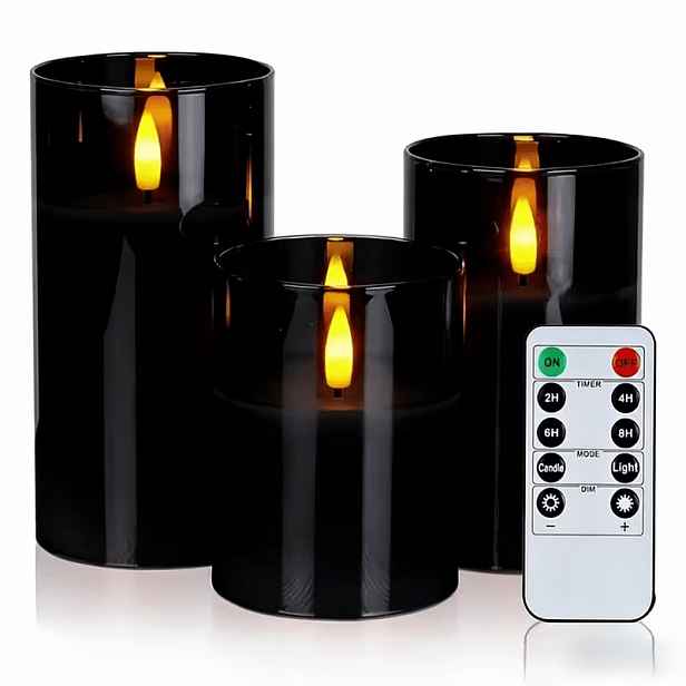 TEMU Bezplamenné LED sloupkové svíčky s 3D třepetajícím se teplým žlutým plamenem, dálkovým ovládáním a časovým spínačem, výšky 4"/5"/6", na baterie,