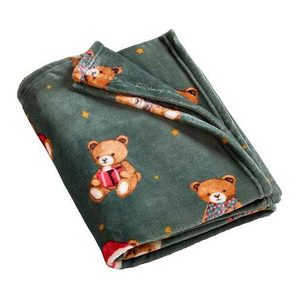 Tmavě zelená deka s vánočním motivem 170x130 cm Christmas Tartan Teddy Bear – Catherine Lansfield