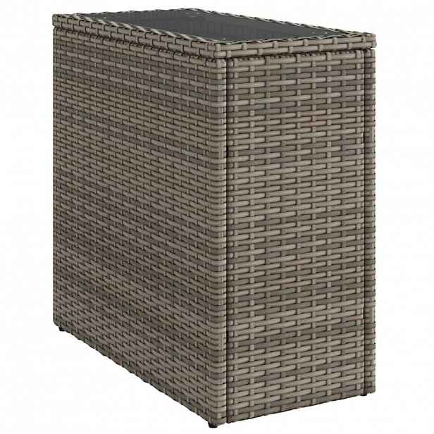 vidaXL Zahradní stolek se skleněnou deskou šedý 58x27,5x55cm polyratan