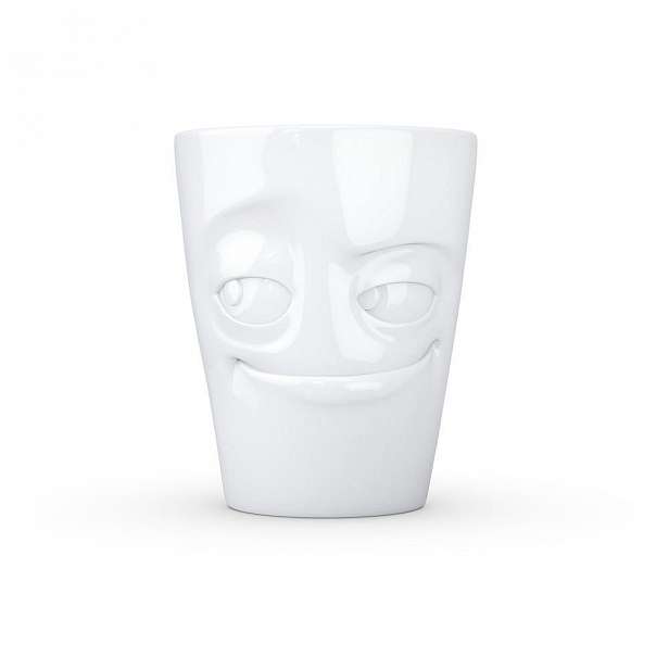 Bílý šibalský porcelánový hrnek s ouškem 58products