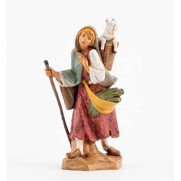 Figurka Fontanini – Žena s holí a beránkem v batohu – pro figurky 19 Cm