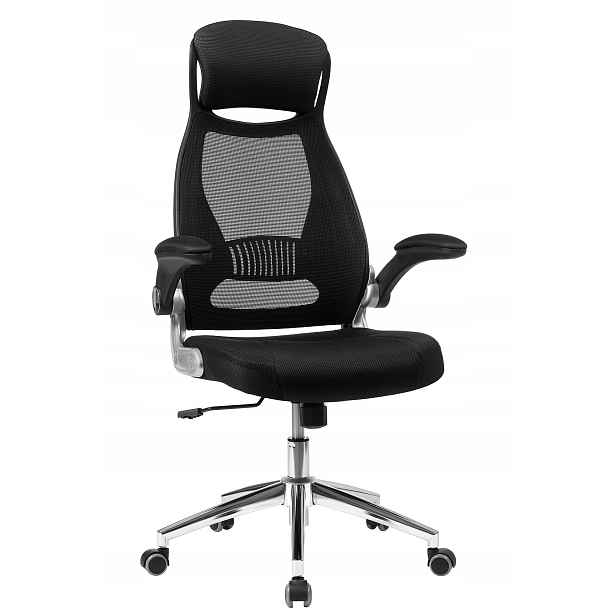 Moderní černá otočná kancelářská židle s funkcí houpání, ergonomická