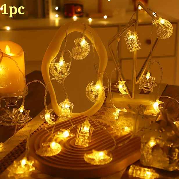 TEMU 1 ks Elegantní LED světelný řetěz s ramadánového měsíce a hvězdy - Teplá zlatá záře, 149,96 cm, na baterie, ideální pro domácí i venkovní