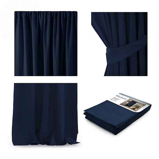 Tmavě modrý závěs AmeliaHome Pleat, 140 x 270 cm