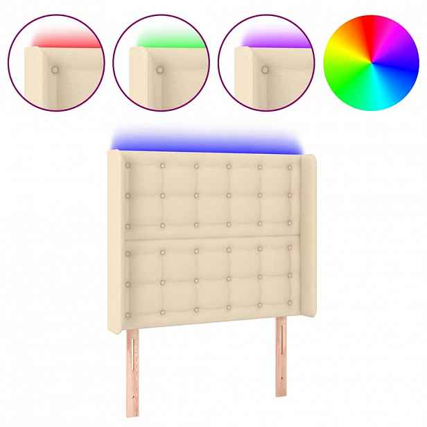 vidaXL Čelo postele s LED krémové 93 x 16 x 118/128 cm textil