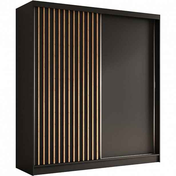 Beautysofa SKŘÍŇ s posuvnými dveřmi Helios 200/216/61 černá + dub Artisan se zásuvkami