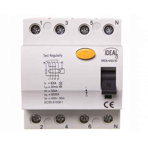 Ideal Kanlux Proudový spínač 4P 63A 30mA KRD6-4/63/30 Ac 23185
