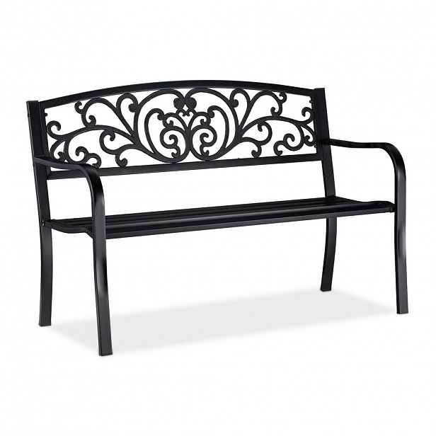 Relaxdays LAVICE Černá kovová ornamenty 2-místná 127 cm