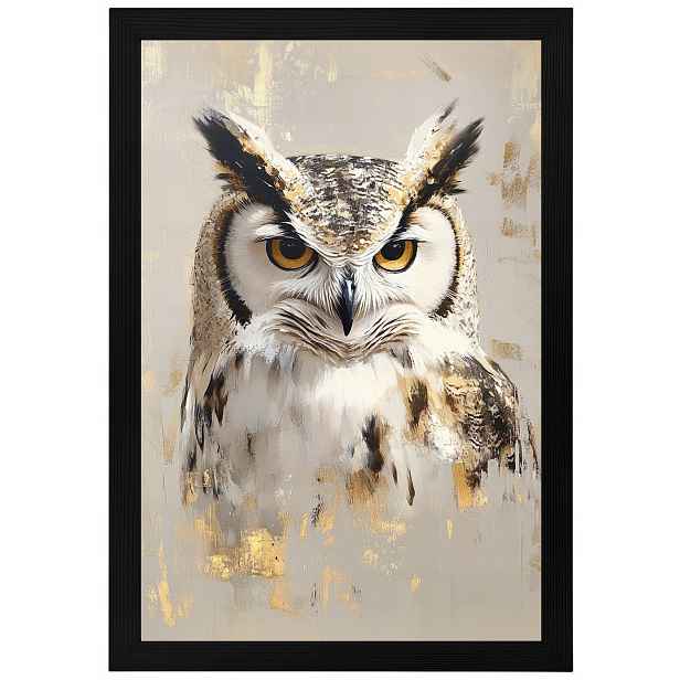 Plakát Rámeček Dřevo Portrét Pták Sova Moudrost Boho Béžová Hnědá 40x60