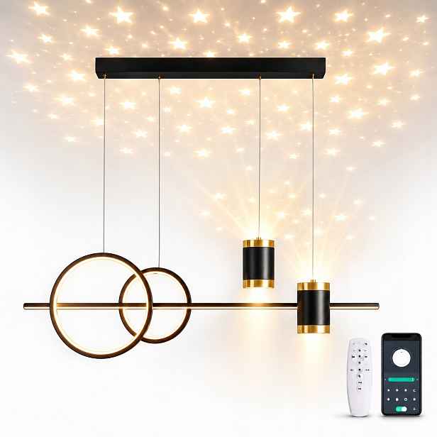 Závěsná Led Lampa 100 CM Černo Zlatá 60W Dálkový Ovladač App 3 Barvy Stmívatelná