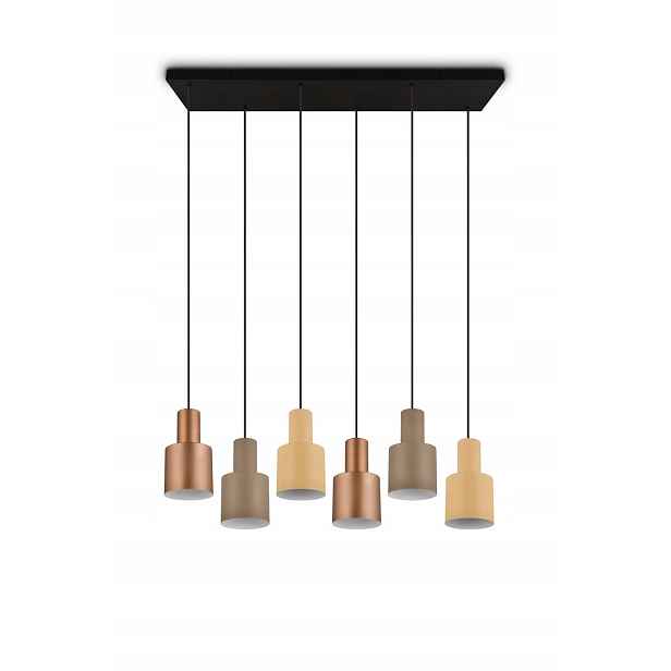 Moderní černá závěsná lampa se 6 stínidly v odstínech hnědé barvy Trio