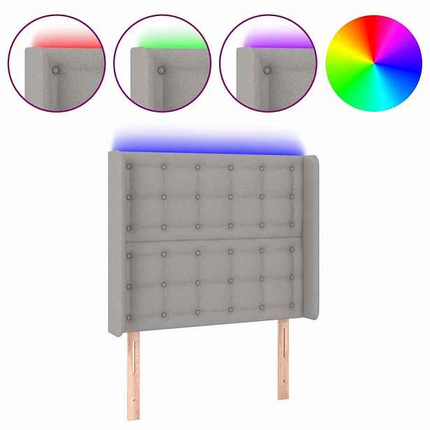 vidaXL Čelo postele s LED světle šedé 103x16x118/128 cm textil