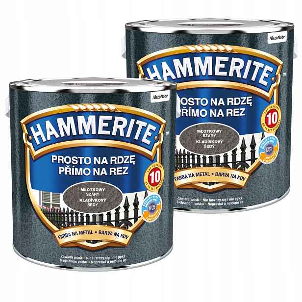 Hammerite Barva Na Kov 5L Přímo Na Rez Kladívková Šedá Set 2x2,5L