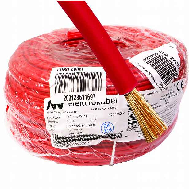 Kabel Lgy 1x 4 mm červený Měděný Cu 4 100 m