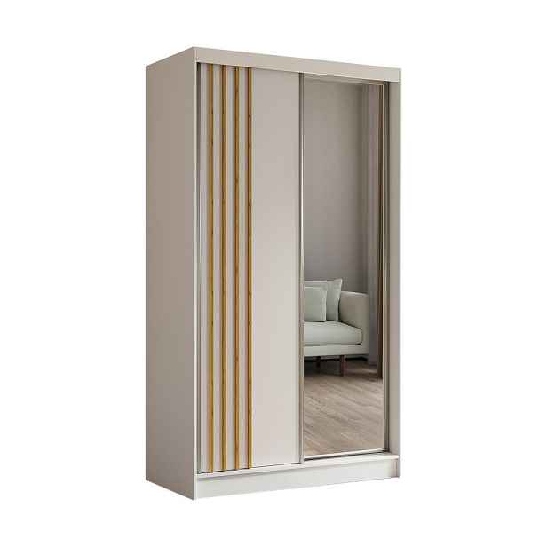 MASSENO ŠATNÍ SKŘÍŇ S POSUVNÝMI DVEŘMI NELVIA, 120/216/61 cm 2dveřová se zrcadlem, bílá