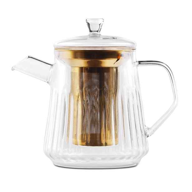 Skleněná konvice na čaj se sítkem ve zlaté barvě 900 ml Mia – Vialli Design